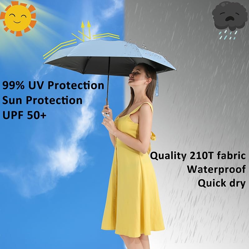 BAODINI Travel Essentials Mini Umbrella for Purse With Case Small Compact UV Sun Protection
