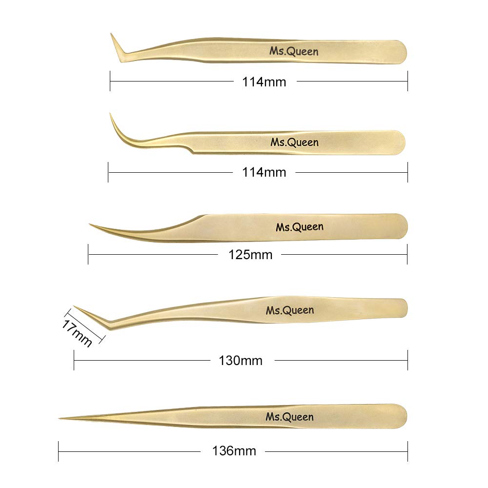 Ms.Queen Eyelash Extension Tweezers Set-Precision Tweezers for 2D-6D Volume&Individual False Lashes