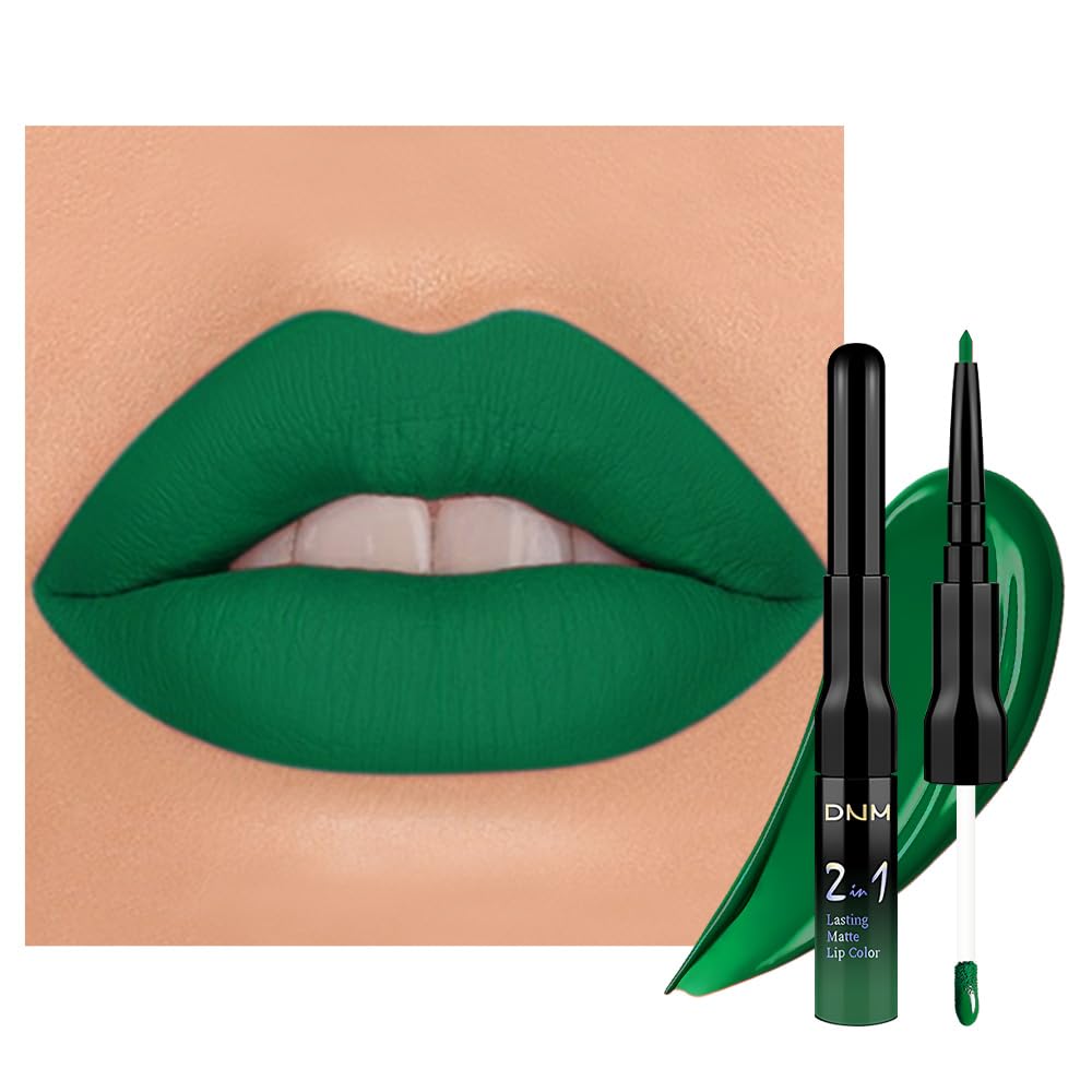 evpct 1Pcs Forest Green Matte Lip Liner & Liquid Lipstick Stain Makeup Set for Women, Green Lip