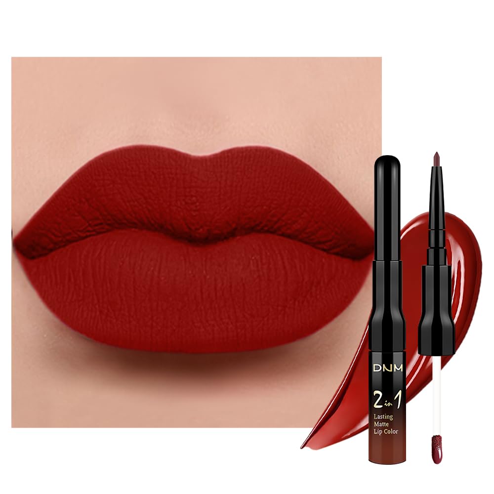 evpct 1Pcs Dark Oxblood Red Matte Lip Liner and Liquid Lipstick Stain Makeup Set for women, Red