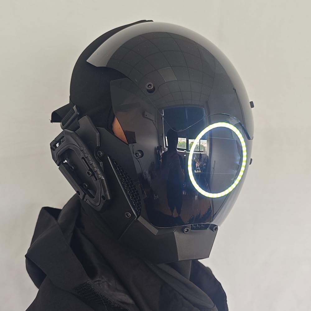 KYEDAY Punk Mask Cosplay for Men, LED Round Light Mask for Women Cosplay Halloween Fit Party Music