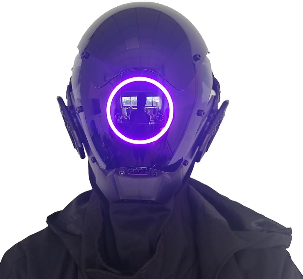 KYEDAY Punk Mask Cosplay for Men, LED Round Light Mask for Women Cosplay Halloween Fit Party Music
