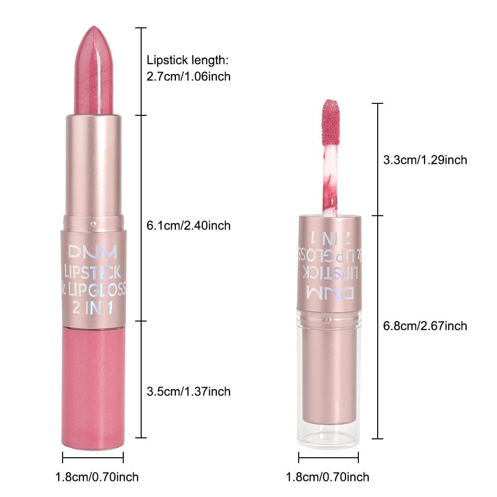 evpct 2 in 1 Rose Pink Glitter Metallic Shimmer Diamond Lipstick and Lip Gloss Set for Women Long