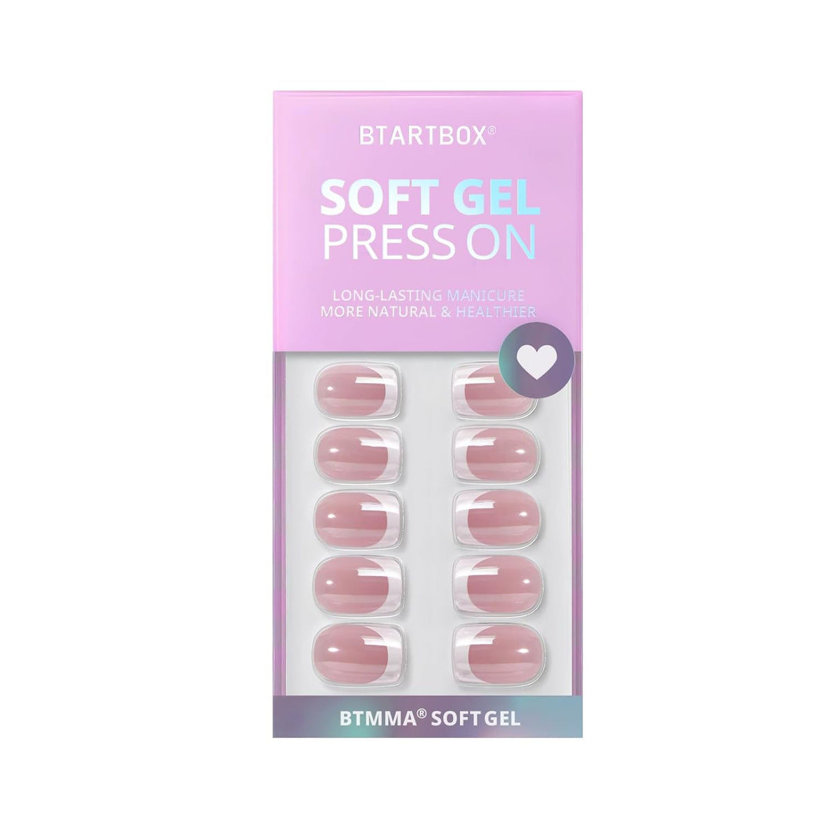 BTArtbox Press on Nails Short - White French Tip Press On Nails Square, Chrome Glazed Glue On