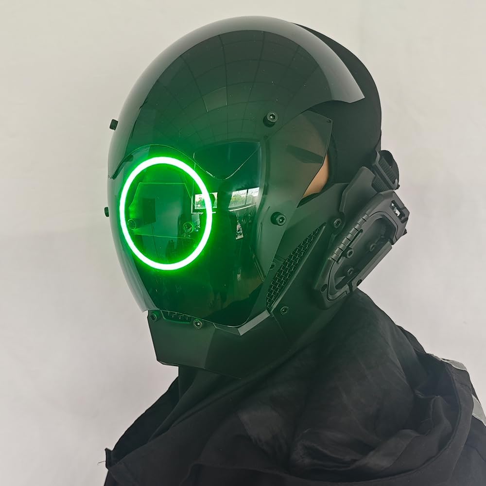KYEDAY Punk Mask Cosplay for Men, LED Round Light Mask for Women Cosplay Halloween Fit Party Music