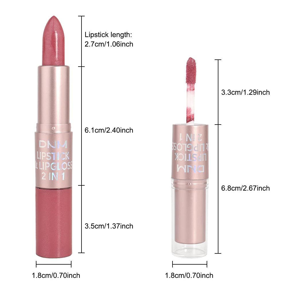evpct 2 in 1 Natural Nude Pink Glitter Metallic Shimmer Diamond Lipstick and Lip Gloss Set for