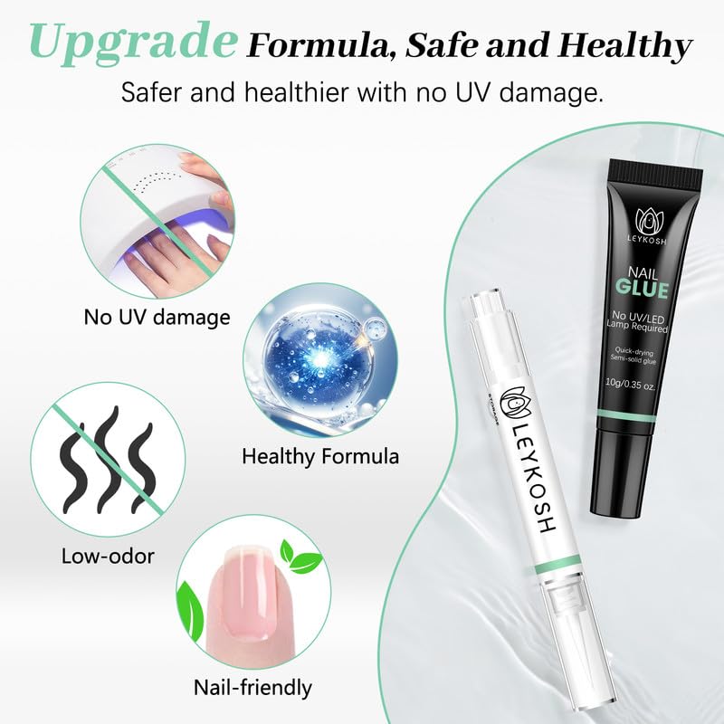 Nail Glue for Press Ons 10g & 5ml 2 in 1 Remover Pen Set, Quick Drying Semi Solid Glue on Nails No