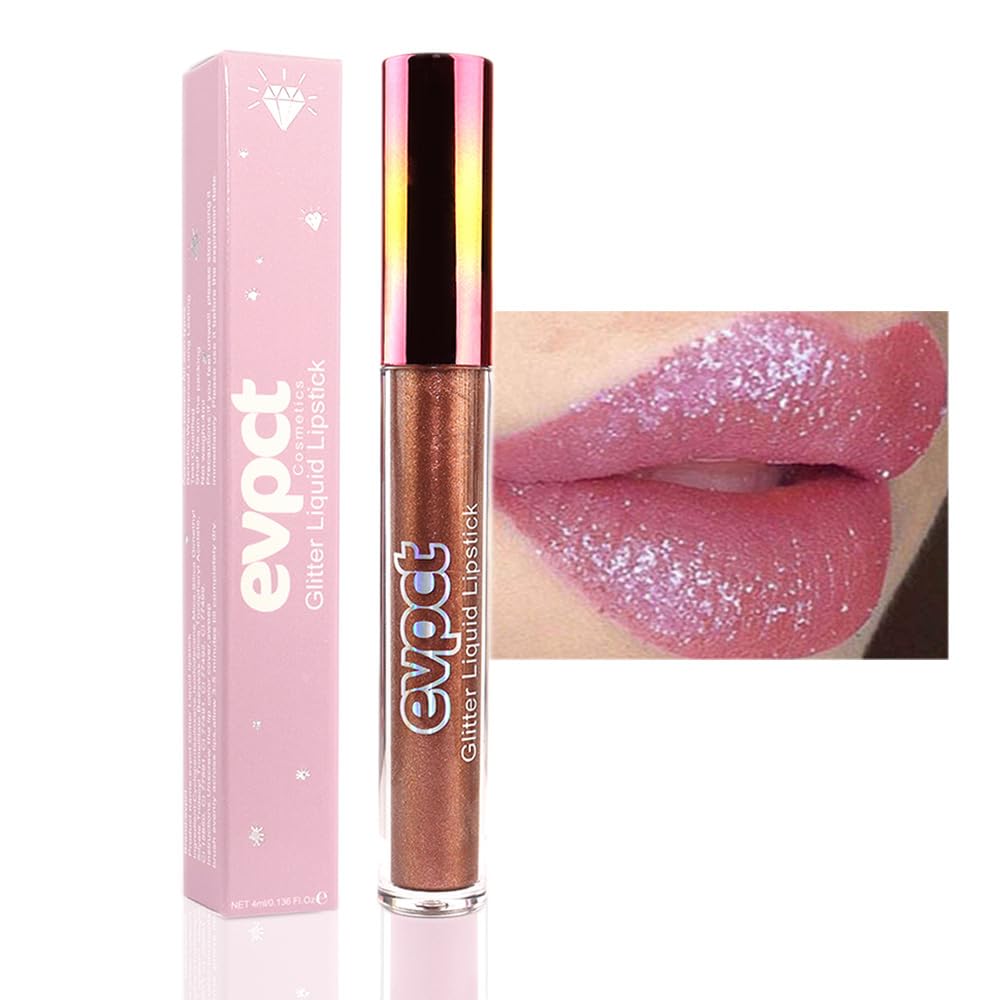 evpct 1Pcs Plum Red Glitter Metallic Shimmer Diamond Lipstick Lip Gloss Stain Set for Women Long