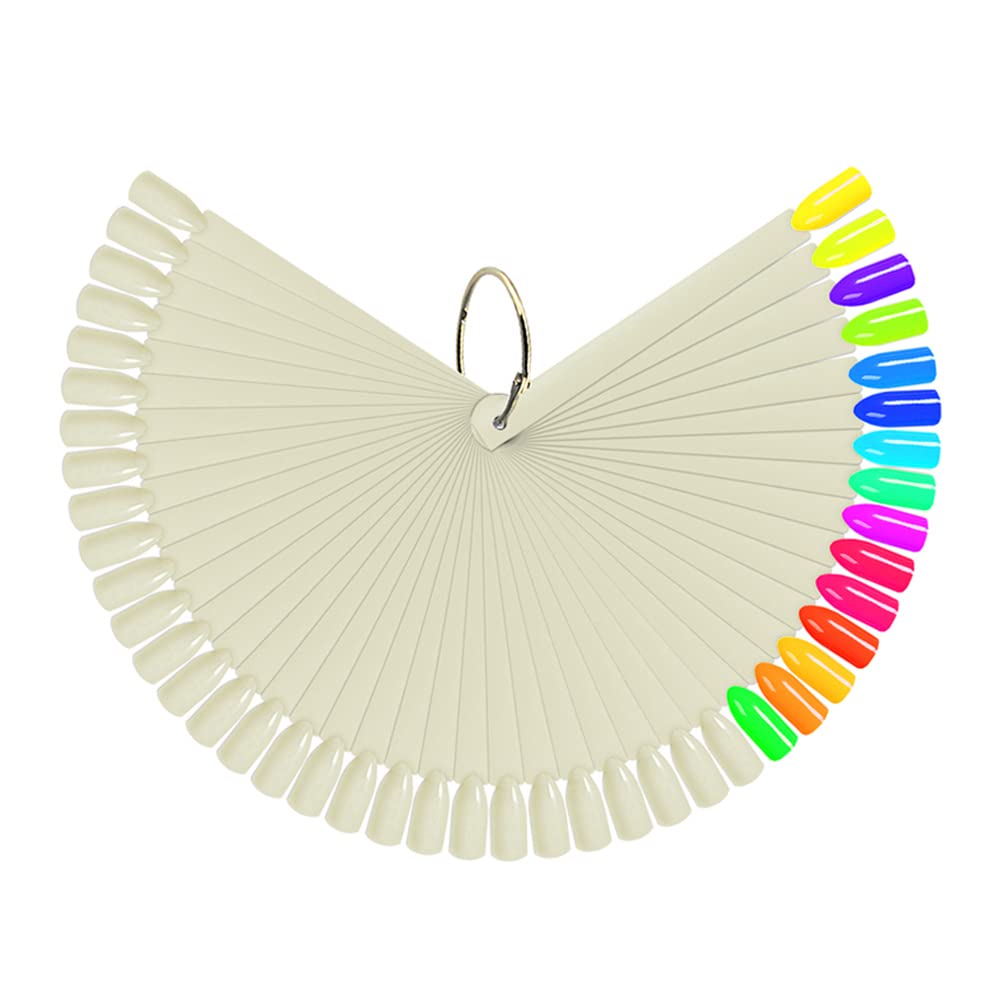 JASSINS 50 Pcs Nail Swatch Sticks with Ring, Fan-shaped Nail Art Polish Practice Display Tips Nail