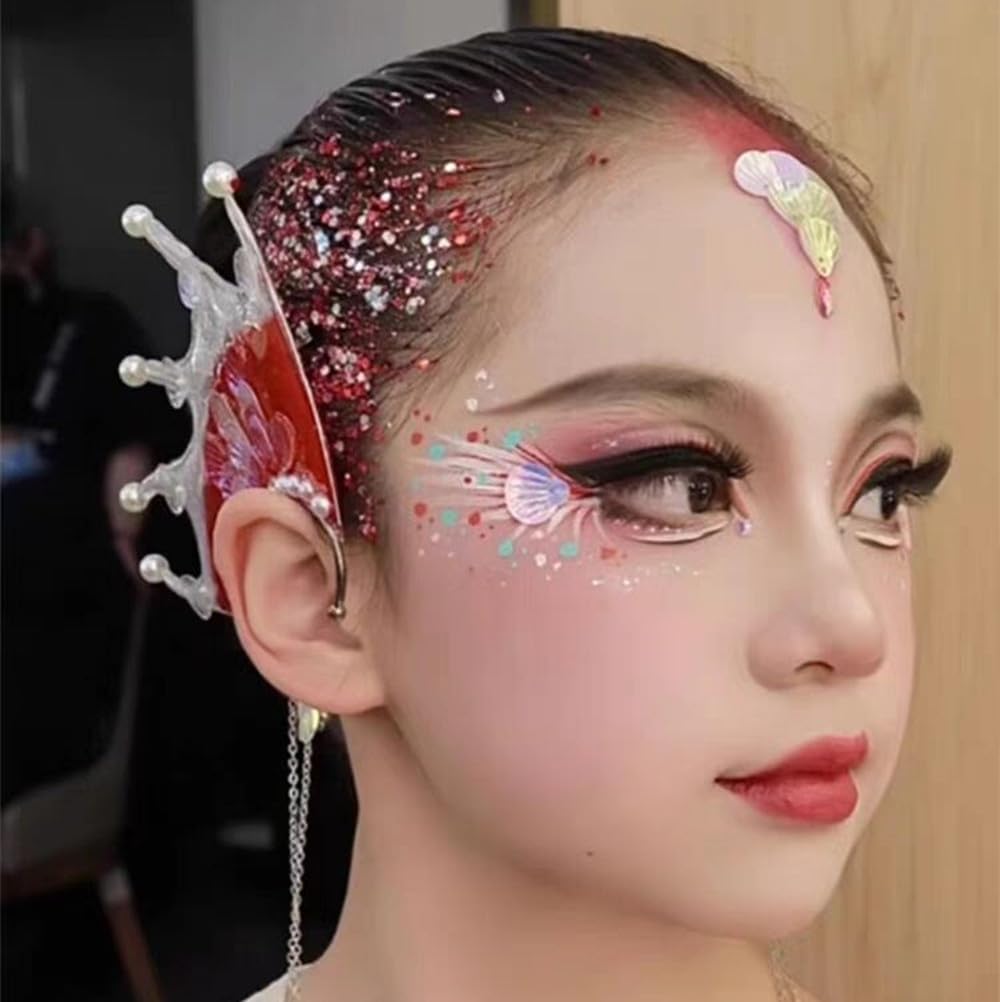 Go Ho Red and White Body Glitter Set,Singer Concerts Face Glitter Gel Makeup,Holographic Long