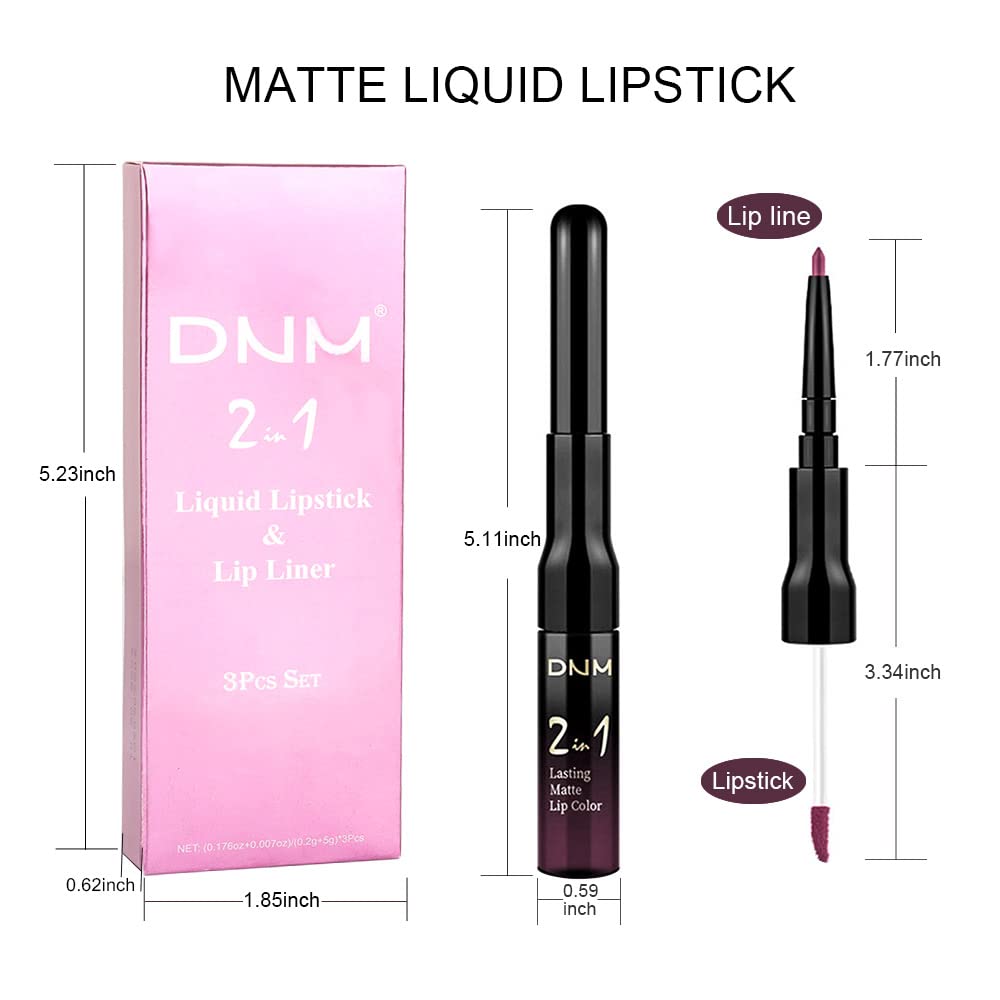 evpct 3Pcs Dark Red Purple Plum Matte Liquid Lipstick and Lip Liner Set for Women Matte Burgundy