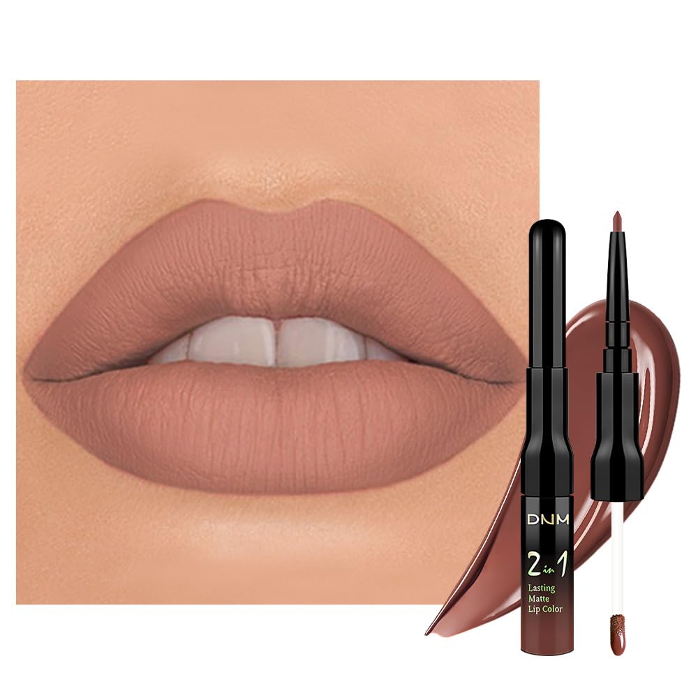evpct 1Pcs Nuetral Nude Matte Lip Liner & Liquid Lipstick Stain Makeup Set for Women, Nude Lip