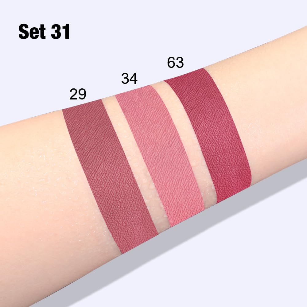 evpct 3Pcs Light Neutral Mauve Matte Liquid Lipstick Lip Stain Sets for Women, Matte Lipstick Long