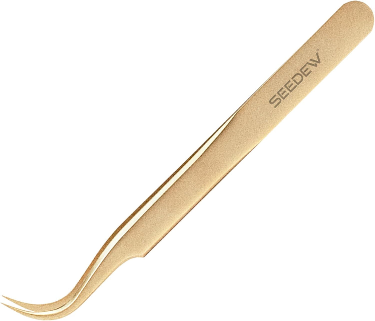SEEEDEW Tweezer Eyelash Extensions - 1 Pcs Stainless Steel Curved Pointy Precision Tweezer for Lash