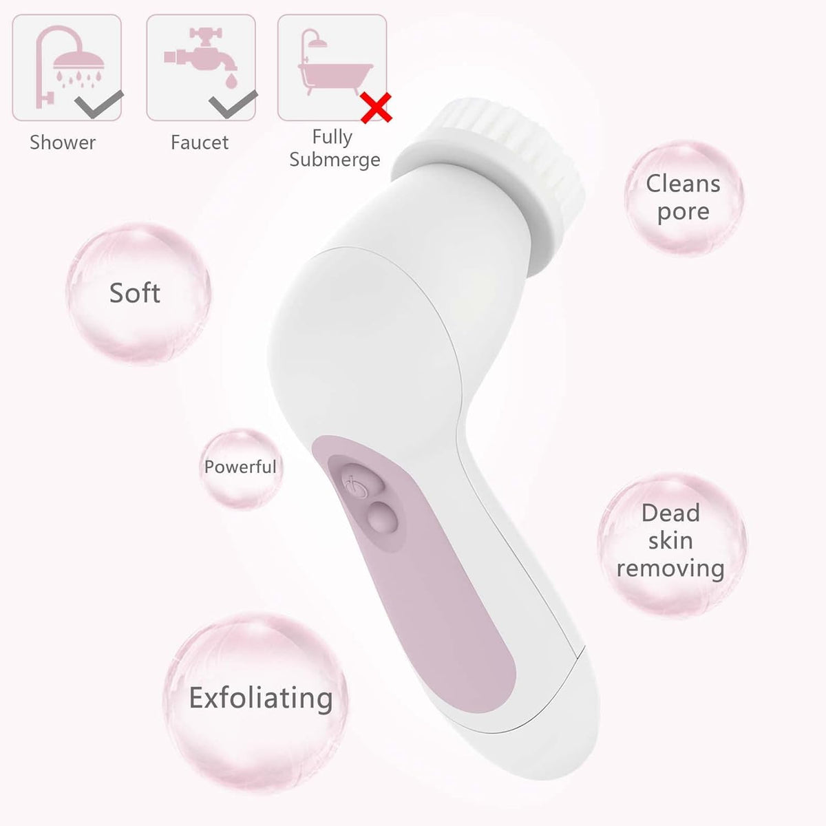 Waterproof Facial Cleansing Spin Brush Set with 5 Exfoliating Brush Heads - Electric Face Scrubber