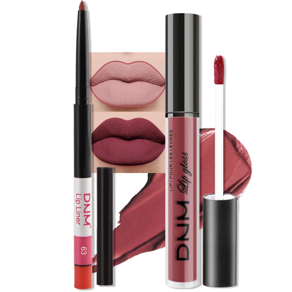 evpct 2Pcs Burgundy Red Matte Lip Liner Lipstick Combo Set for Women, Burgundy Lip Combo Set Liquid
