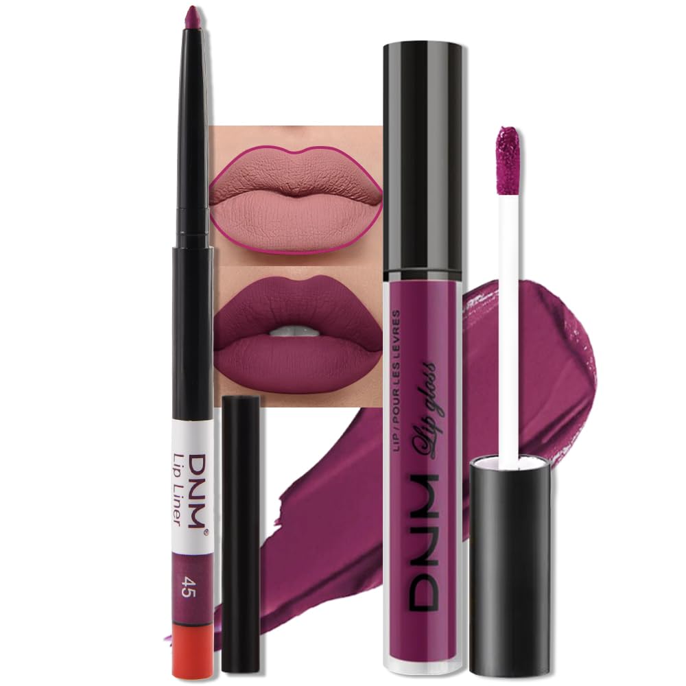 evpct 2Pcs Light Plum Purple Matte Liquid Lipstick Lip Gloss Stain and Retractable Lip Liner Makeup