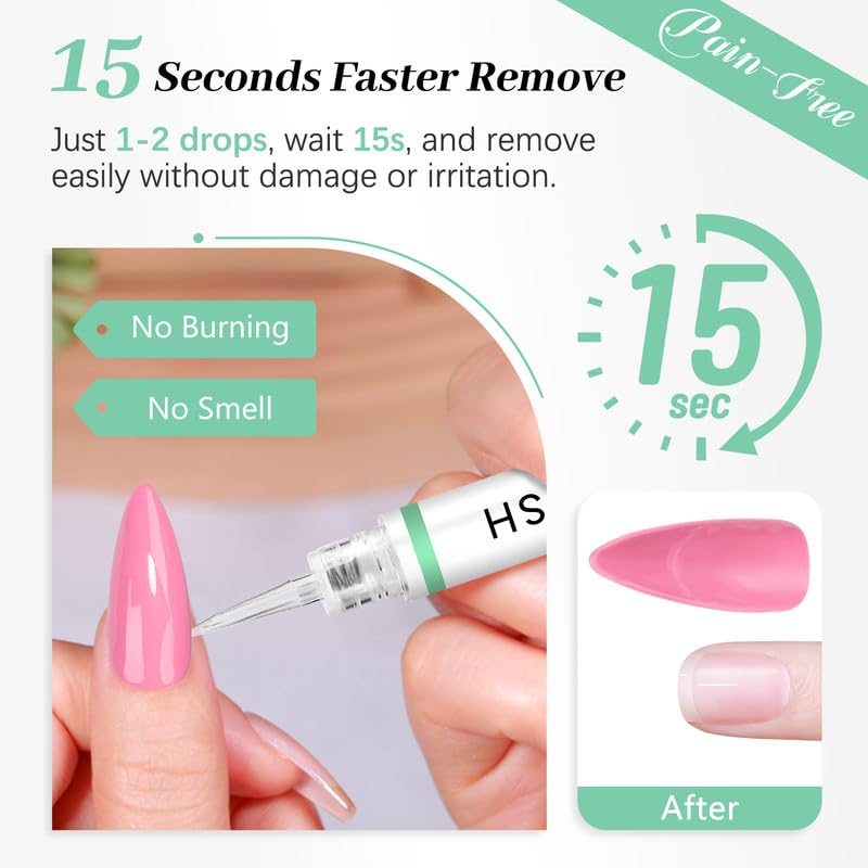 Nail Glue for Press Ons 10g & 5ml 2 in 1 Remover Pen Set, Quick Drying Semi Solid Glue on Nails No