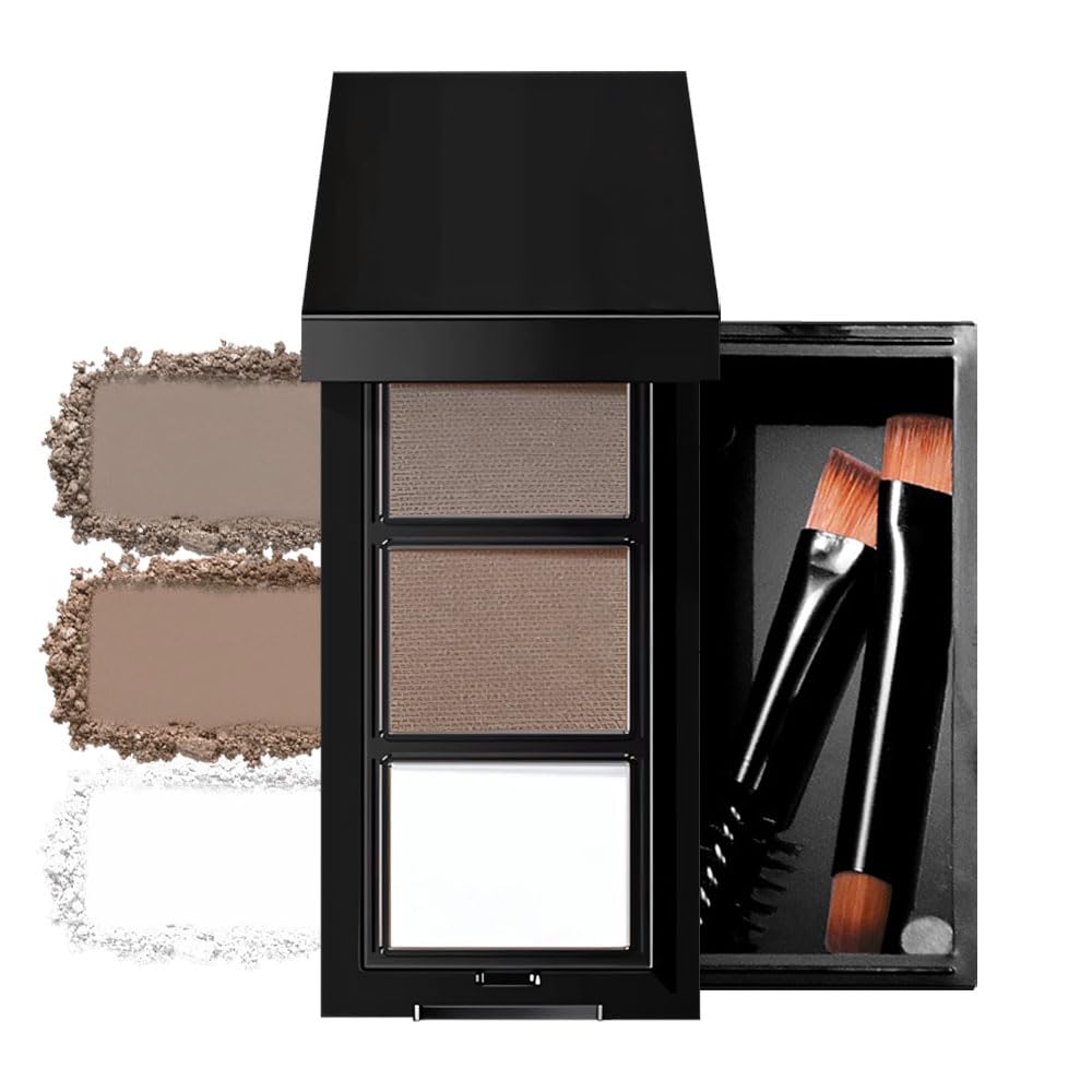 Brown Eye Brow Powder for Women, Light Medium Matte Gray White Eyebrow Powder Kit with Brush