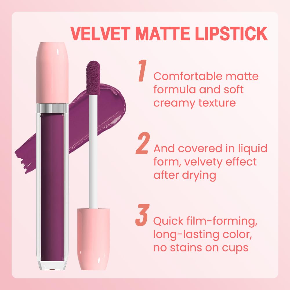 BINGBRUSH Super Matte Longwear No-Budge Stay On Smudge Proof Liquid Lipstick Long Lasting Makeup