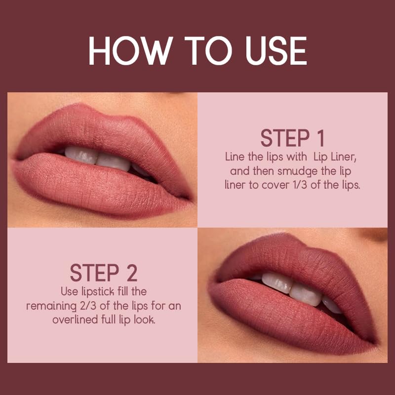 USHAS 2 in 1 Waterproof Lipstick and Lip Liner Combo Set for Women - Long Lasting Matte Pen With