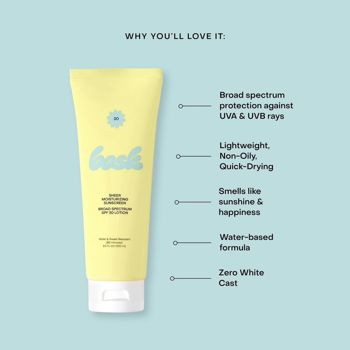 Bask Suncare SPF 30 Sheer Moisturizing Sunscreen Lotion - Broad Spectrum UVA/UVB Protection