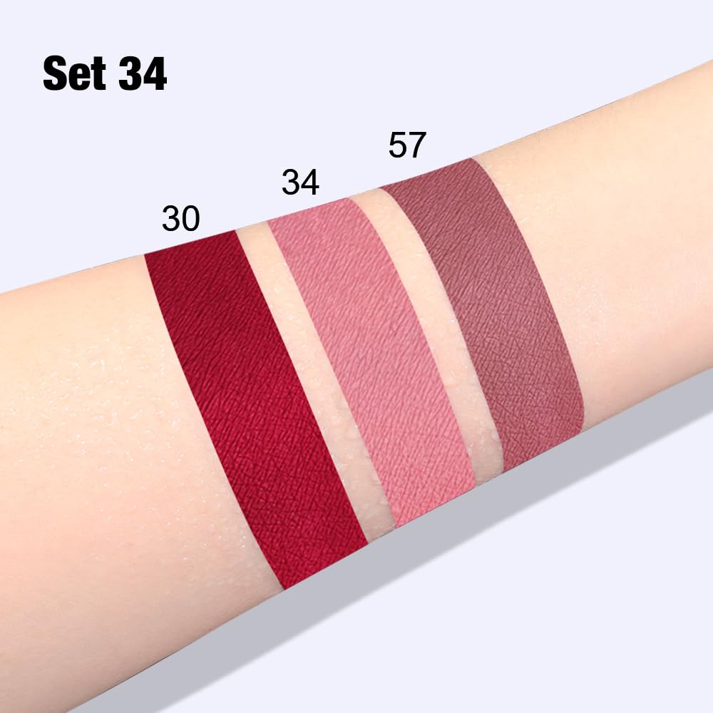 evpct 3Pcs Dark Red Mauve Maroon Matte Liquid Lipstick Lip Stain Sets for Women, Matte Lipstick
