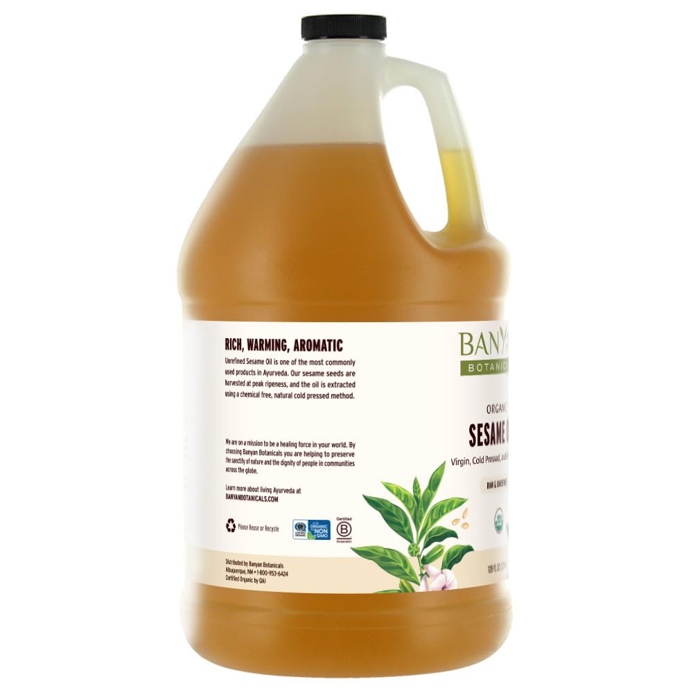 Banyan Botanicals Sesame Oil – Organic & Unrefined Ayurvedic Oil for Skin, Hair, Oil Pulling & More