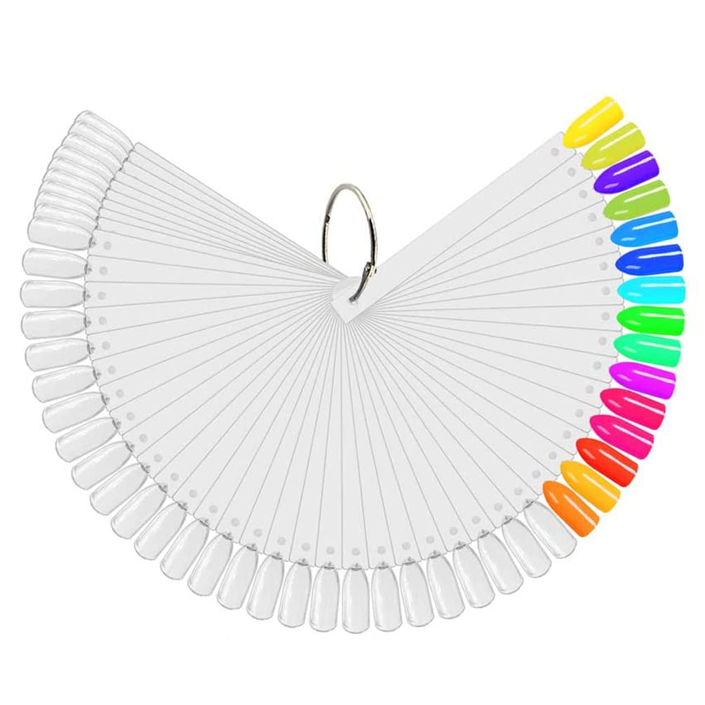 JASSINS 150 Pcs Nail Swatch Sticks with Ring and Number posted, Clear Fan-shaped Nail Art Polish