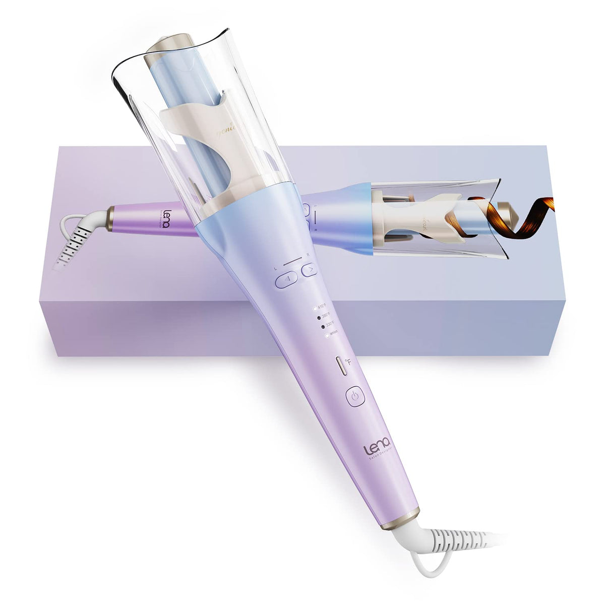 LENA Geniecurl Auto Hair Curler Ion Wrap Transparent Curling Wand with 1" Ceramic Ionic Barrel and