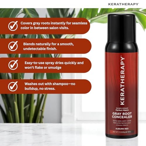 Keratherapy Keratin Infused Perfect Match Gray Root Concealer Spray, Auburn Red, 3 oz, 118 ml