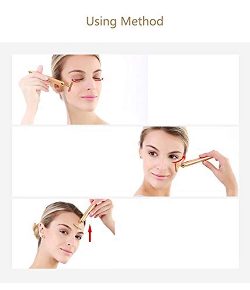 Beauty Bar 24k Golden Pulse Facial Massager, T-Shape Electric Sign Face Massage Tools for Sensitive