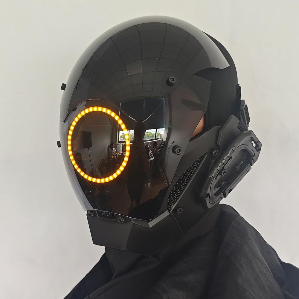 KYEDAY Punk Mask Cosplay for Men, LED Round Light Mask for Women Cosplay Halloween Fit Party Music