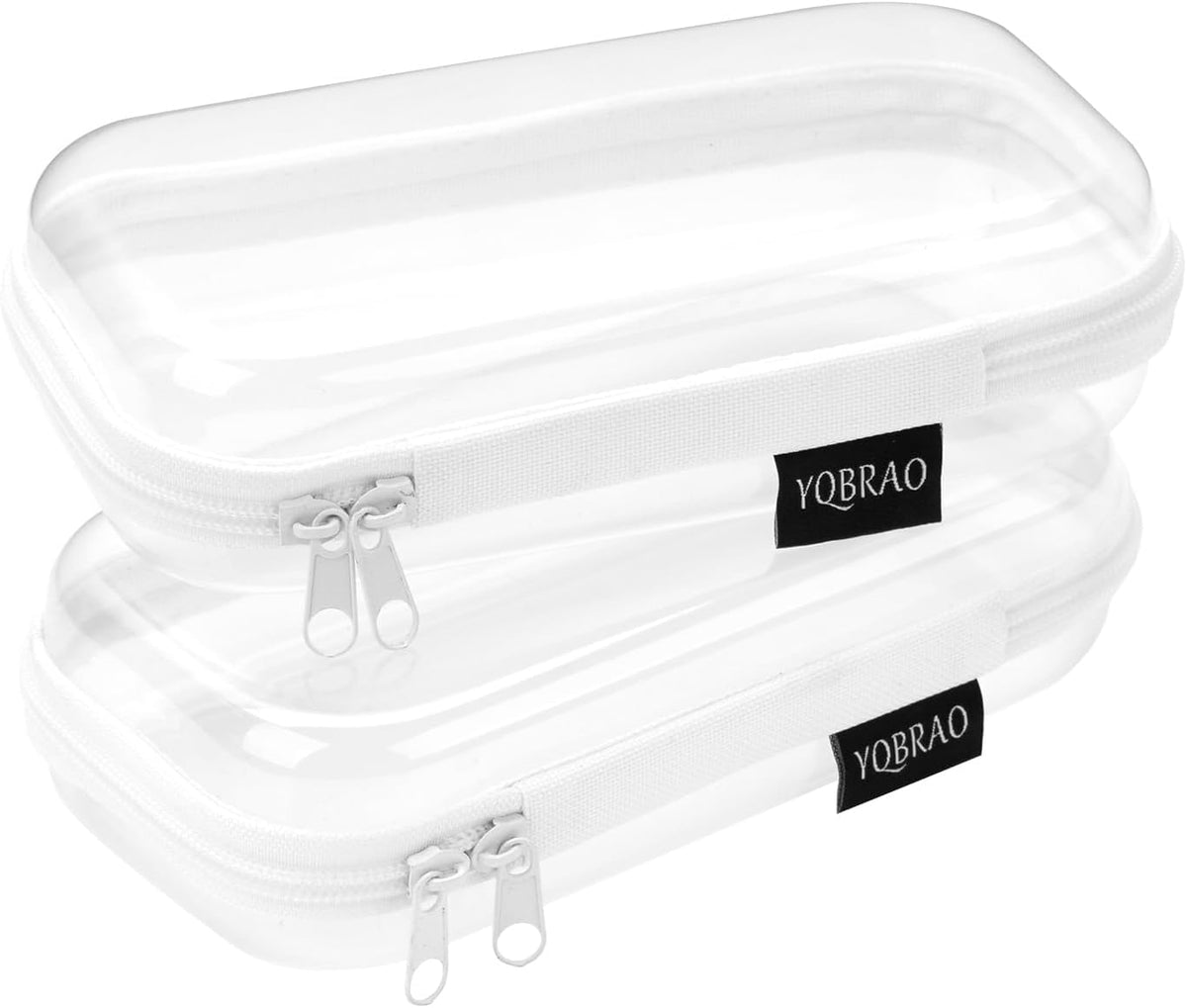Set of 2 - Hard Sided Clear Zipper Case for Storage - Professional-Grade Plastic Hard Shell