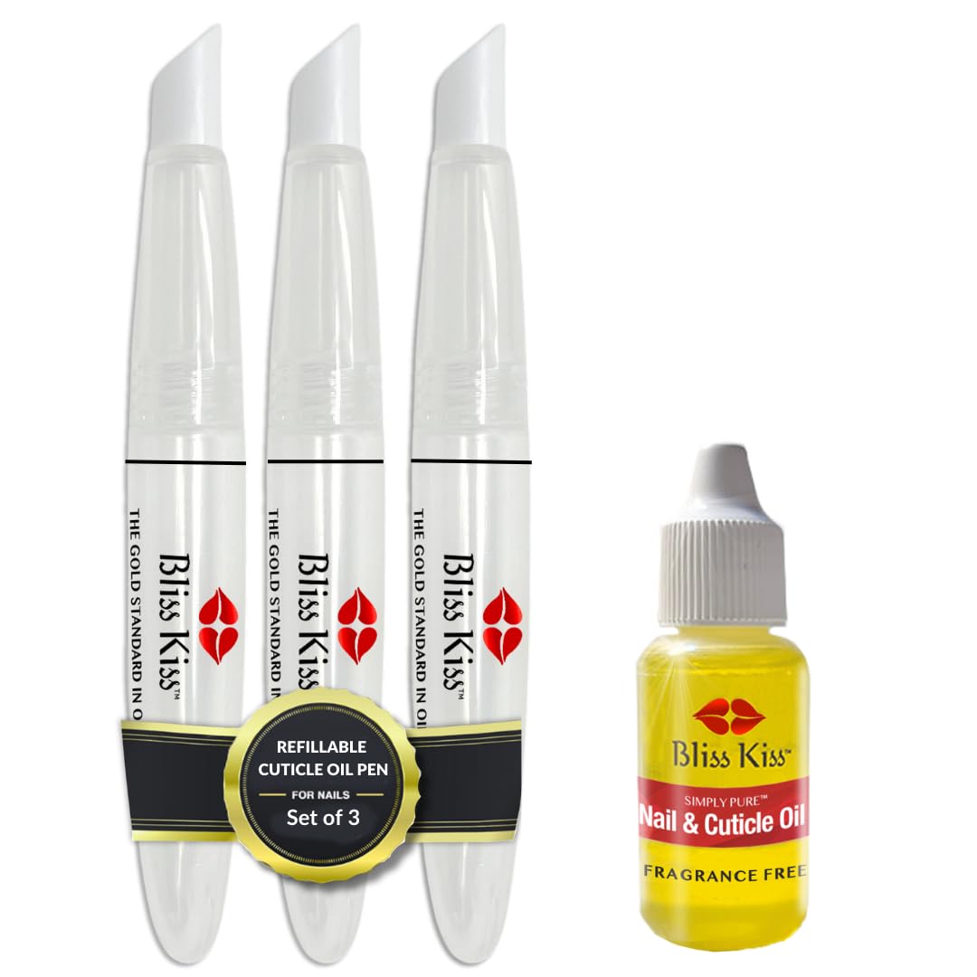 Bliss Kiss Simply Pure Dropper with Refillable Cuticle Squeeze Pen 3-Pack Kit (Fragrance Free