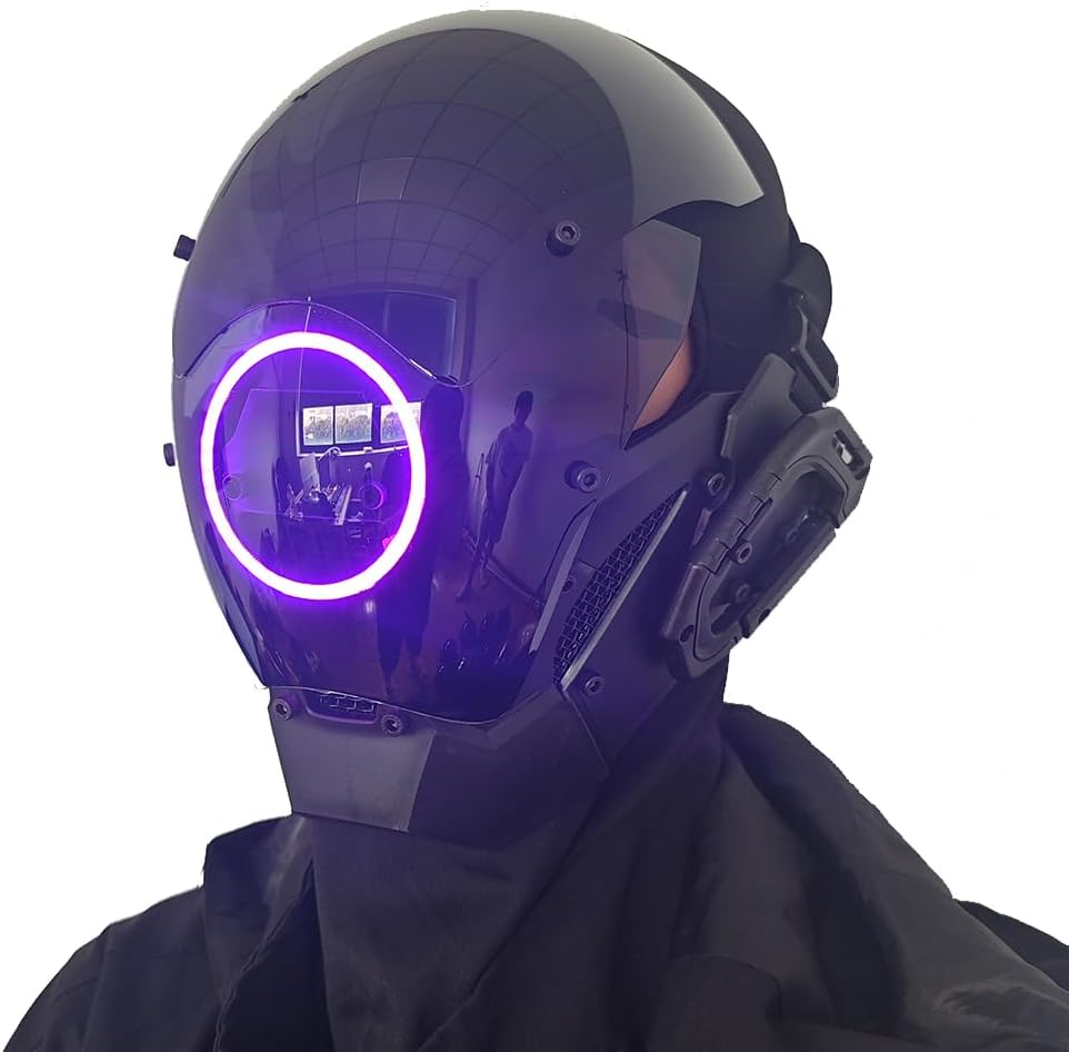 KYEDAY Punk Mask Cosplay for Men, LED Round Light Mask for Women Cosplay Halloween Fit Party Music