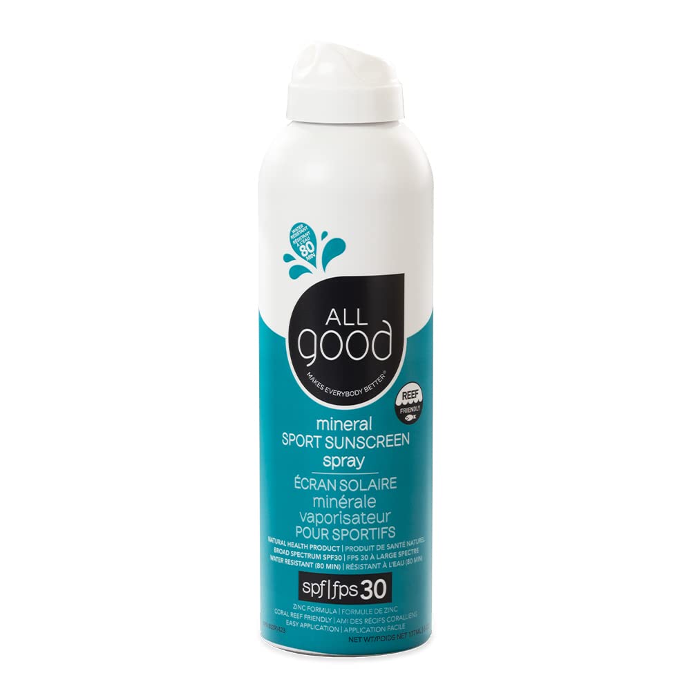 All Good Sport Sunscreen Spray - UVA/UVB Broad Spectrum SPF 30 - Water Resistant, Coral Reef