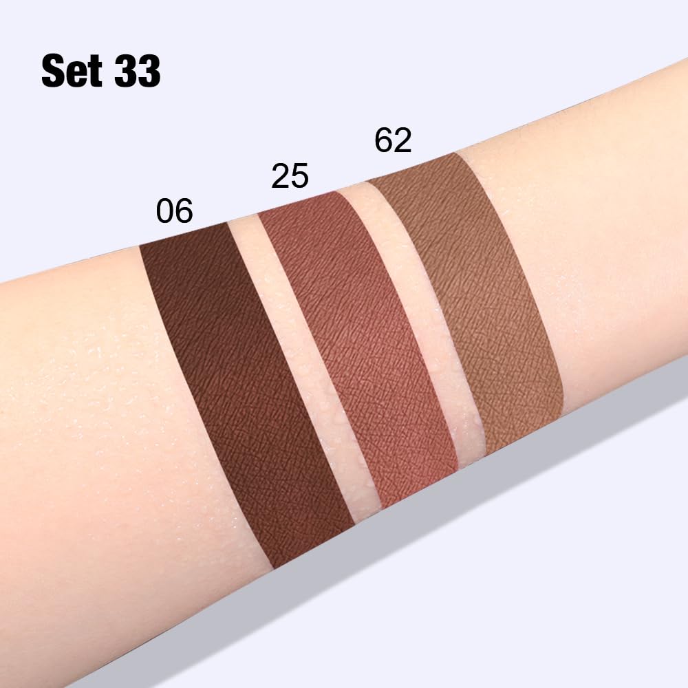 evpct 3Pcs Chocolate Red Brown Nude Matte Liquid Lipstick Lip Stain Sets for Women, Matte Lipstick