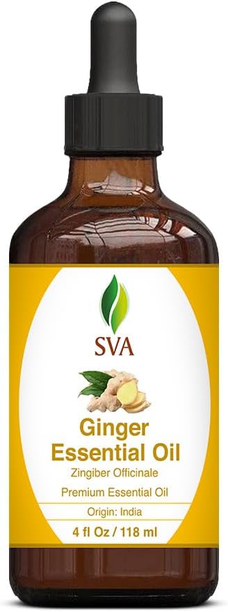 SVA Ginger Essential Oil – 4 Fl Oz – 100% Natural Ginger Oil - for Diffuser, Hair Care, Face, Skin
