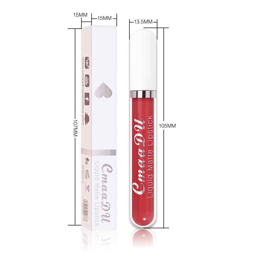 evpct 1Pcs Scarlet Red Liquid Matte Lipstick Lipgloss Set for Women, labiales mate 24 horas