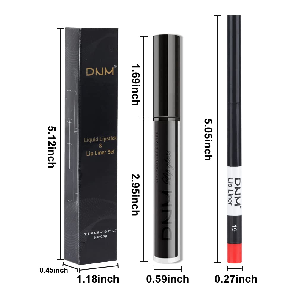 evpct 2Pcs Black Matte Liquid Lipstick and Lip Liner Gloss Stain Pencil Makeup Set Long Lasting
