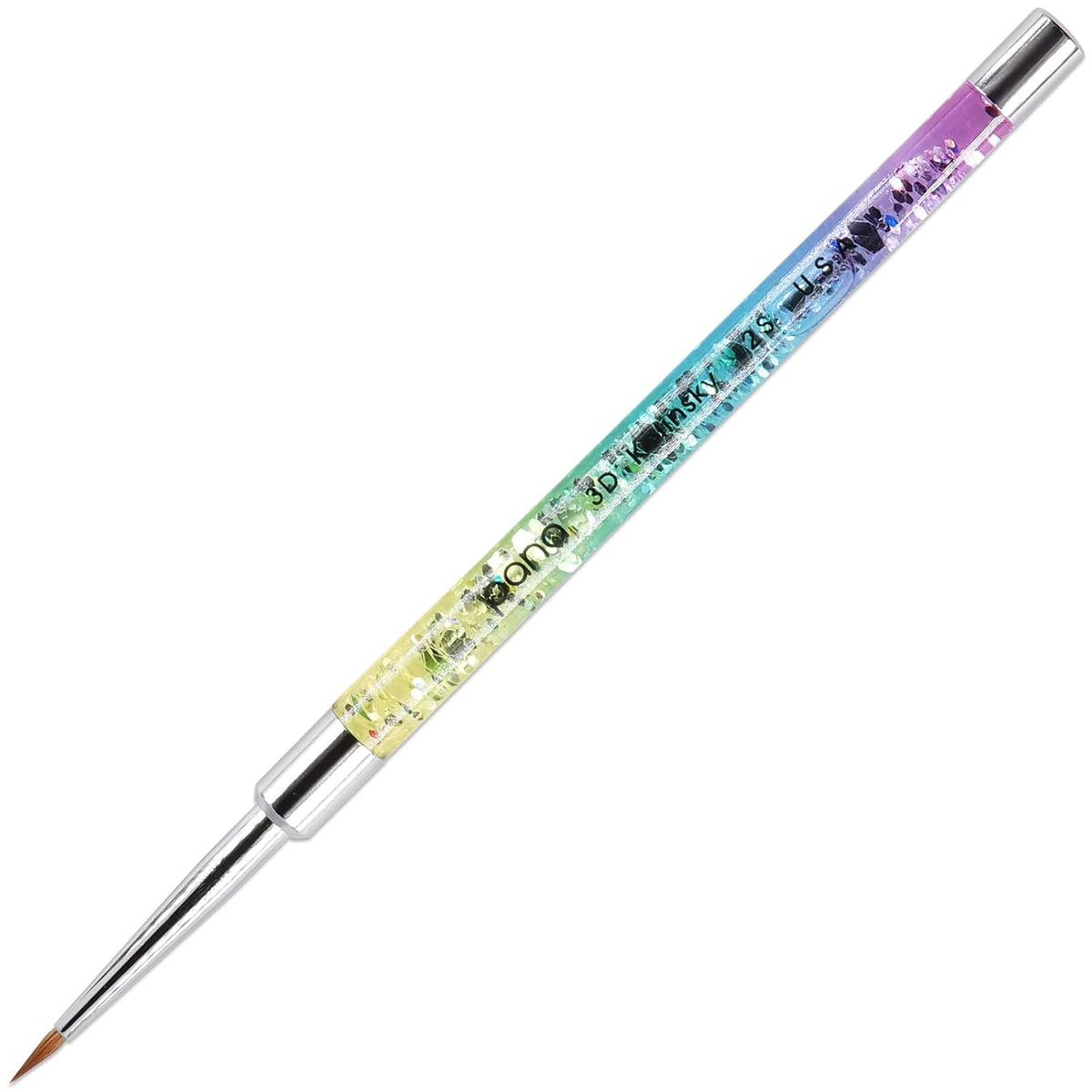 PANA 3D Kolinsky Nail Art Brush - Rainbow Glitter Handle, Size 2 - Acrylic Nail Art Sculpture Brush