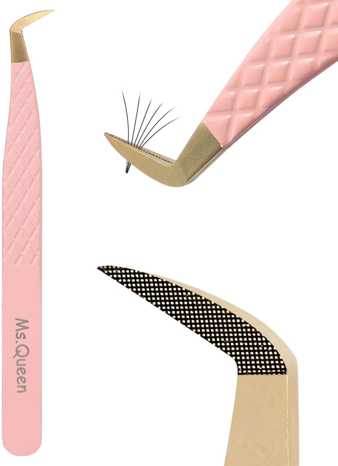Ms.Queen Lash Tweezers for Eyelash Extensions,Fiber Tip Eyelash Tweezers for Mink Lashes Fan Making