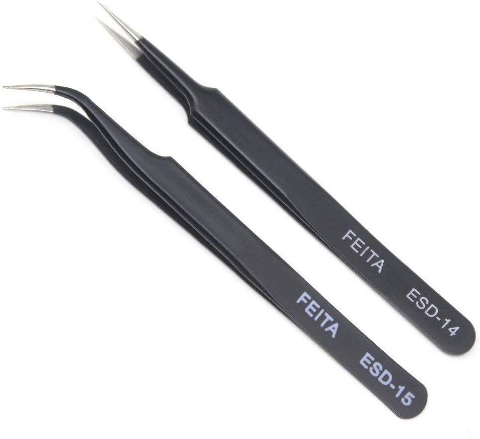 Eyelash Tweezers - FEITA Precision Eyelash Extension Tweezers Set - Professional Straight & Curved