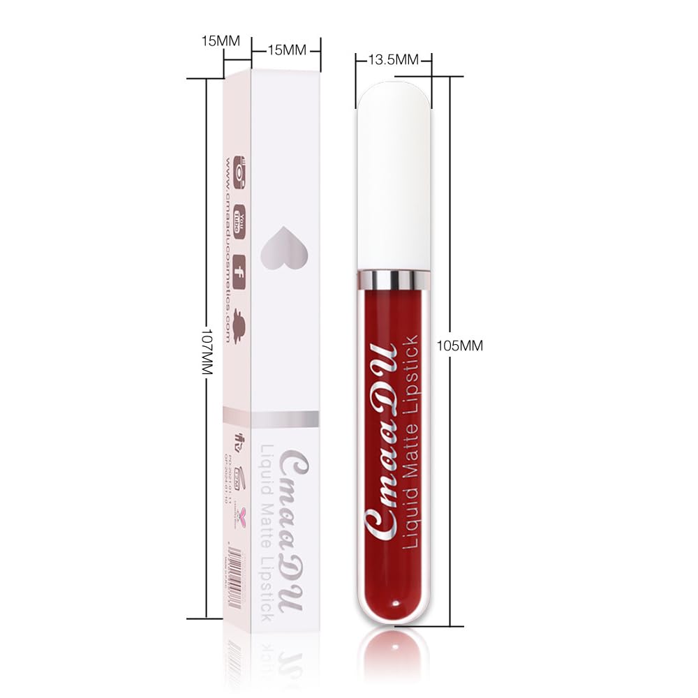 evpct 1Pcs Dark Red Liquid Matte Lipstick Lipgloss Set for Women, labiales mate 24 horas originales