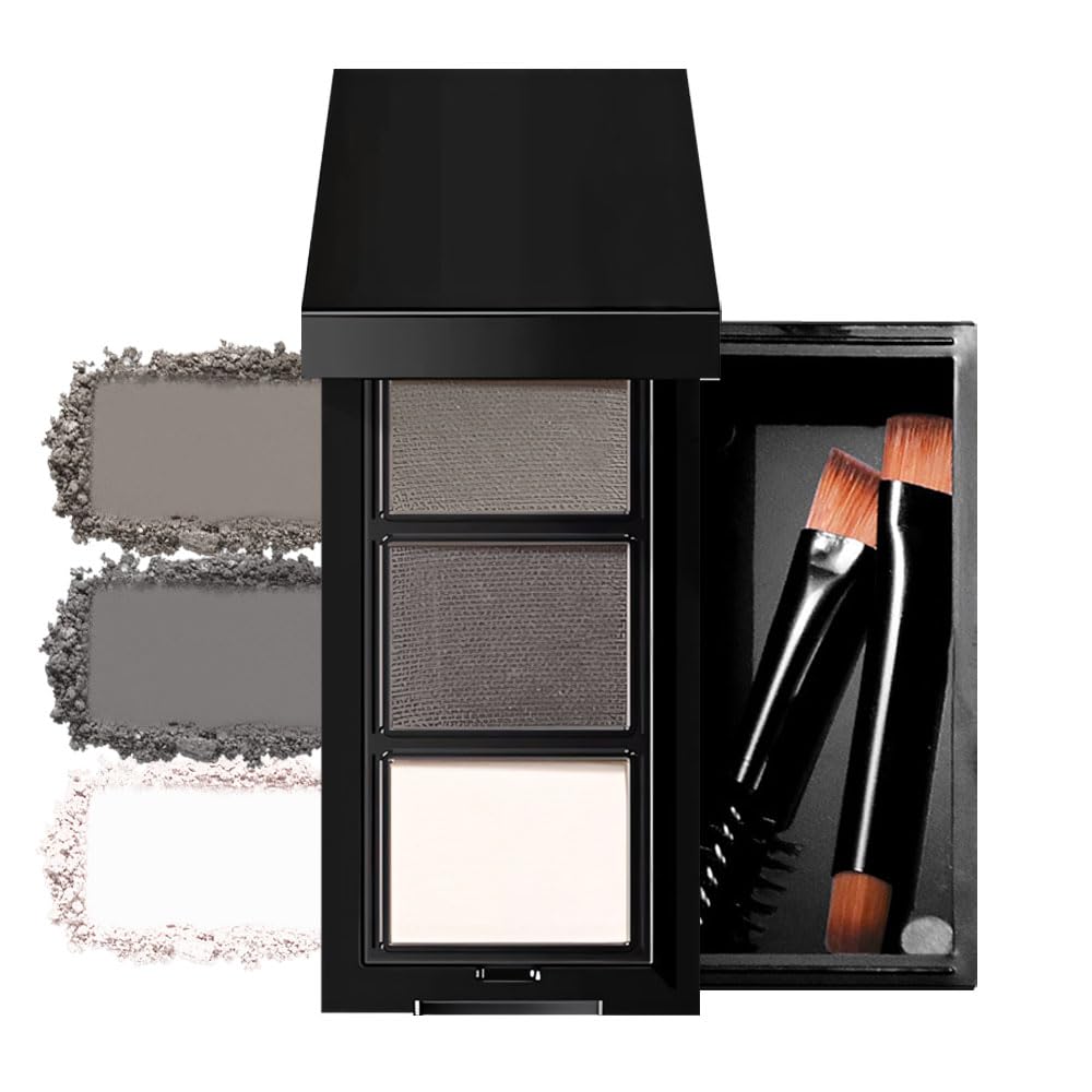 Taupe Grey Eye Brow Powder for Women, Matte Gray Black Eyebrow Powder Kit with Brush, Long-Lasting