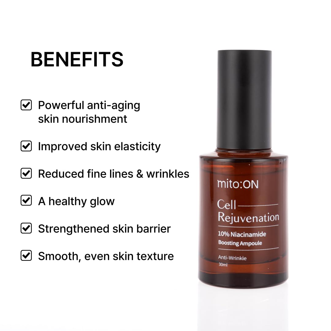 Mito-on Cell Rejuvenation Anti-Aging Serum, 30ml / 1.01 fl.oz –10% Niacinamide, Vitamin B3 and