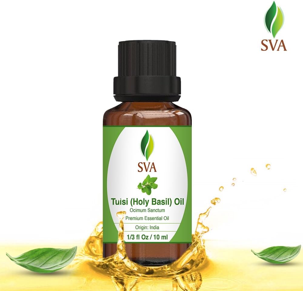SVA Holy Tulsi Essential Oil – 1/3 Fl Oz – 100% Natural Tulsi Oil - for Diffuser, Hair Care, Face