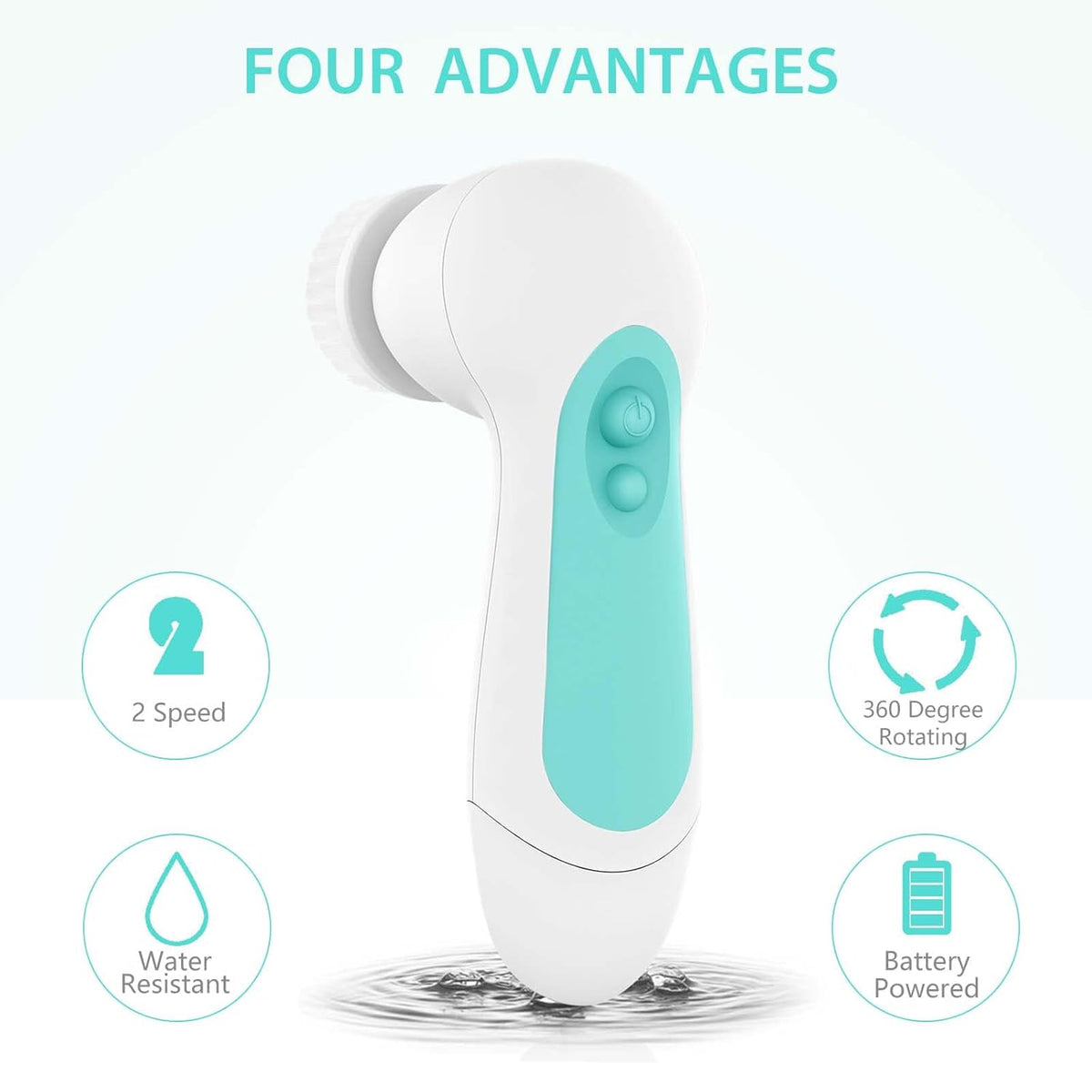 Waterproof Facial Cleansing Spin Brush Set with 5 Exfoliating Brush Heads - Electric Face Scrubber