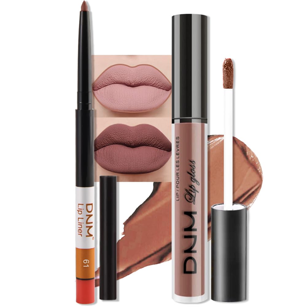 evpct 2Pcs Nuetral Nude Matte Lip Liner and Lipstick Combo Set for Women, Nude Lip Combo Set Liquid